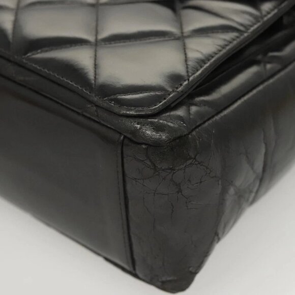 CHANEL Matelasse Chain Shoulder Bag Enamel Black Gold CC Auth 126363 - Picture 2 of 15